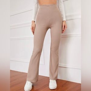 High Waisted Ribbed Knit Flare Leg Pants